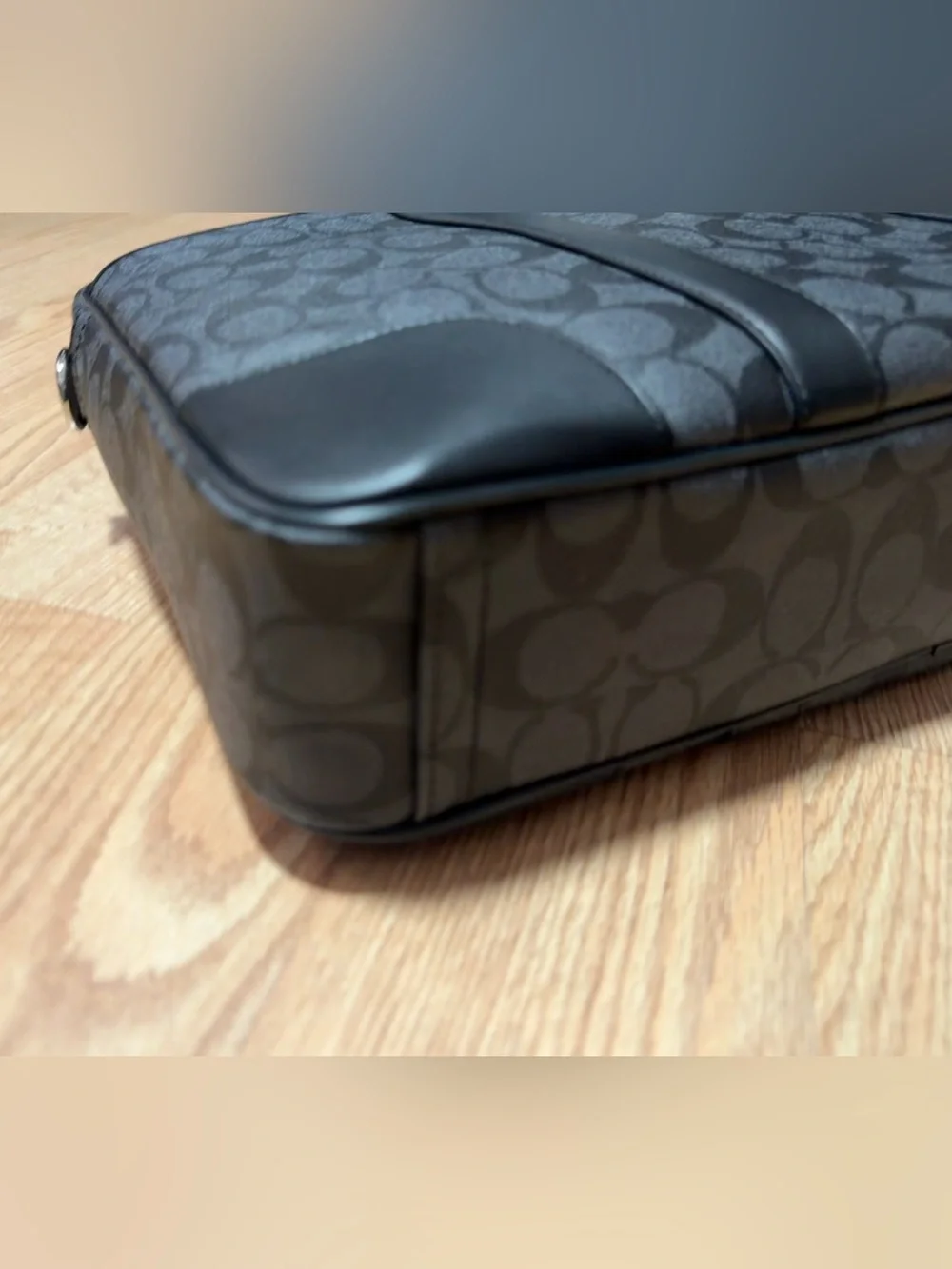Coach Men's Charcoal Signature Briefcase with Black Trim